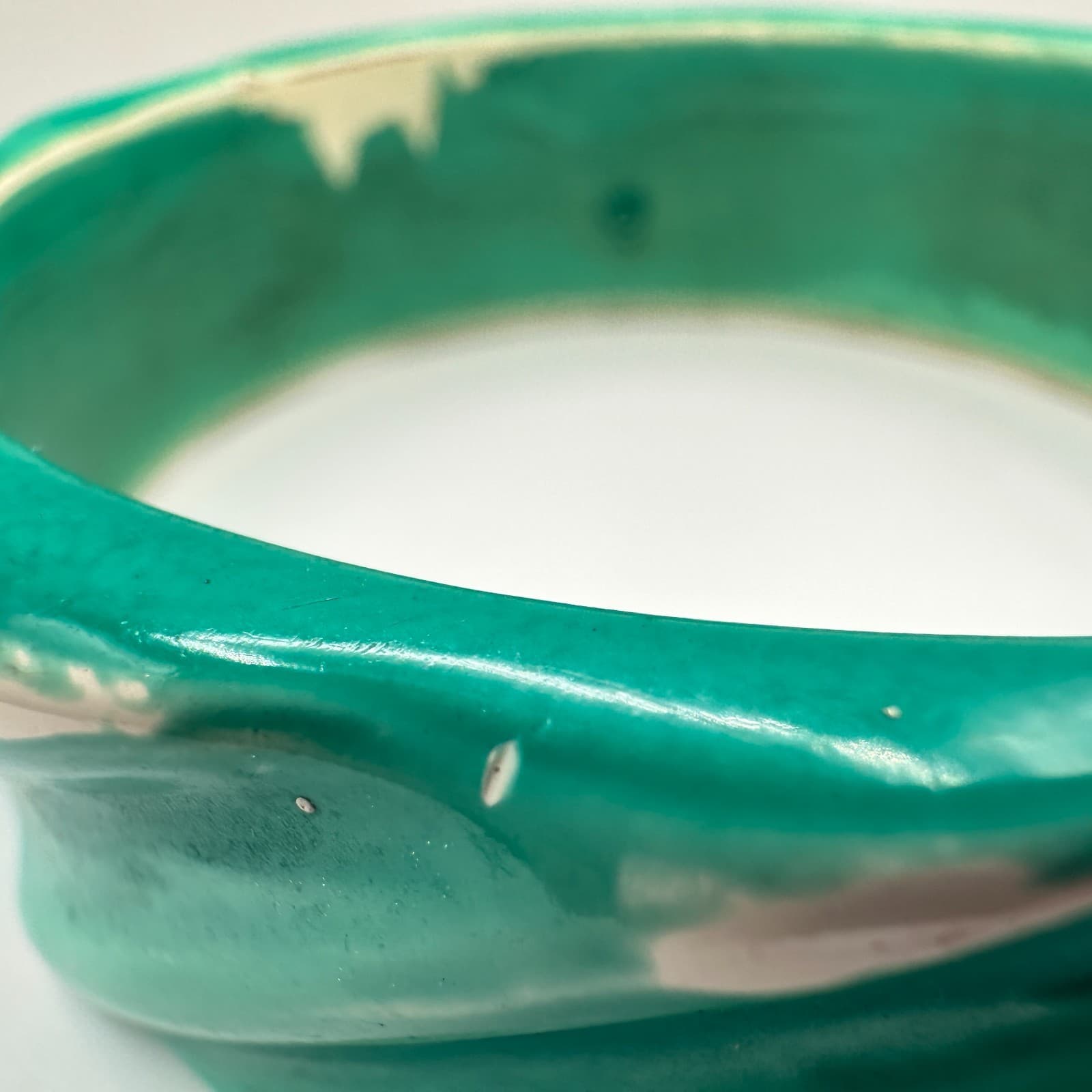 Vintage 80s See Green Ceramic Bracelet Twisted Ribbed Chunky Pottery Jewelry - Thumbnail 7