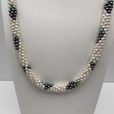 Vintage 80s Faux Pearl Twisted Rope Necklace & Earrings Set Silver Tone Women's - Thumbnail 3