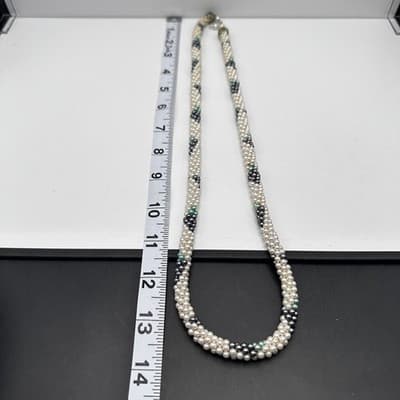 Vintage 80s Faux Pearl Twisted Rope Necklace & Earrings Set Silver Tone Women's - Thumbnail 17