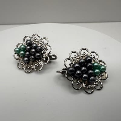 Vintage 80s Faux Pearl Twisted Rope Necklace & Earrings Set Silver Tone Women's - Thumbnail 13