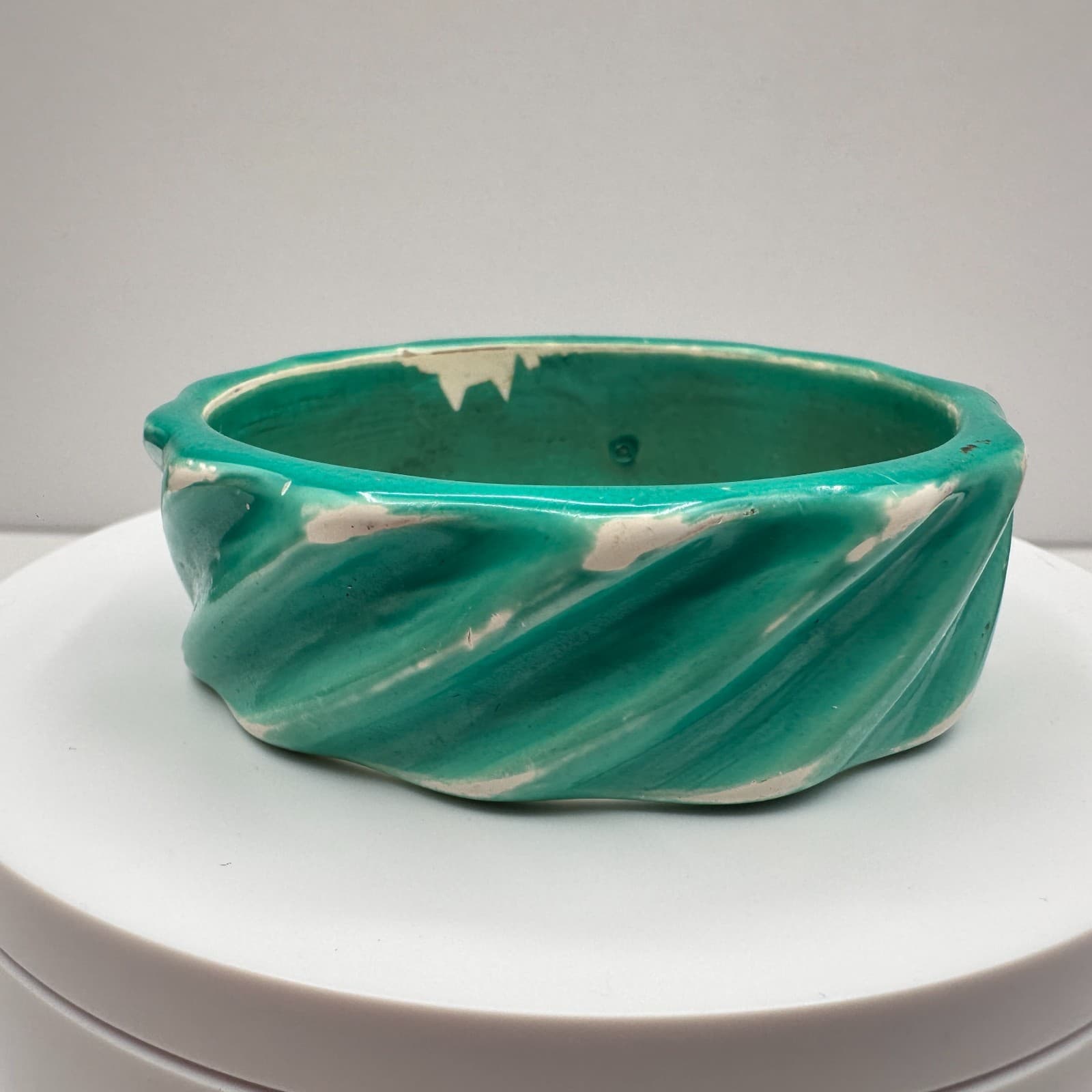 Vintage 80s See Green Ceramic Bracelet Twisted Ribbed Chunky Pottery Jewelry - Image 1