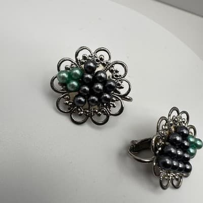 Vintage 80s Faux Pearl Twisted Rope Necklace & Earrings Set Silver Tone Women's - Thumbnail 15