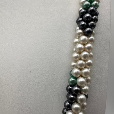 Vintage 80s Faux Pearl Twisted Rope Necklace & Earrings Set Silver Tone Women's - Thumbnail 11