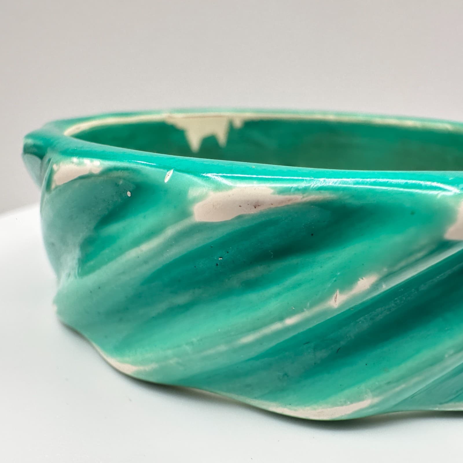 Vintage 80s See Green Ceramic Bracelet Twisted Ribbed Chunky Pottery Jewelry - Thumbnail 2