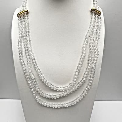 Vintage 90s Clear Glass Multi Strand Statement Necklace White Cord Adjustable - Image 1