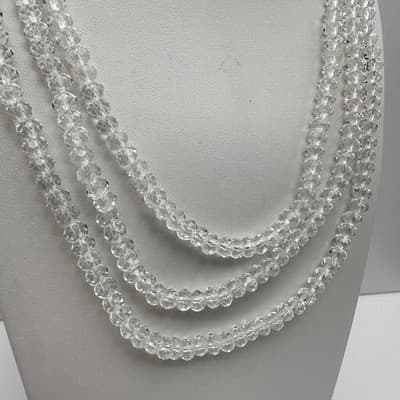 Vintage 90s Clear Glass Multi Strand Statement Necklace White Cord Adjustable - Thumbnail 2