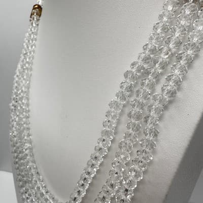 Vintage 90s Clear Glass Multi Strand Statement Necklace White Cord Adjustable - Thumbnail 7