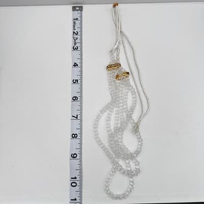 Vintage 90s Clear Glass Multi Strand Statement Necklace White Cord Adjustable - Thumbnail 9
