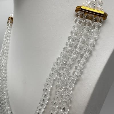 Vintage 90s Clear Glass Multi Strand Statement Necklace White Cord Adjustable - Thumbnail 6