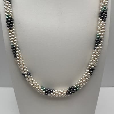 Vintage 80s Faux Pearl Twisted Rope Necklace & Earrings Set Silver Tone Women's - Thumbnail 7