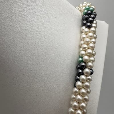 Vintage 80s Faux Pearl Twisted Rope Necklace & Earrings Set Silver Tone Women's - Thumbnail 12