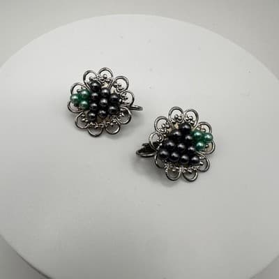 Vintage 80s Faux Pearl Twisted Rope Necklace & Earrings Set Silver Tone Women's - Thumbnail 14