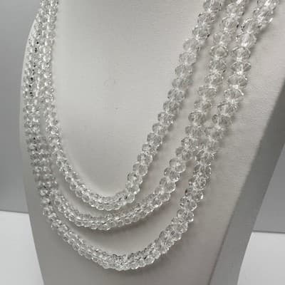 Vintage 90s Clear Glass Multi Strand Statement Necklace White Cord Adjustable - Thumbnail 5