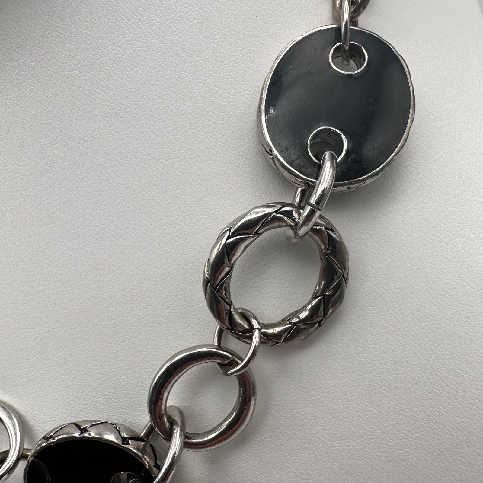 Vintage 90s Chunky Link Necklace Black Oval Inlay Silver Tone Women's Jewelry - Thumbnail 5