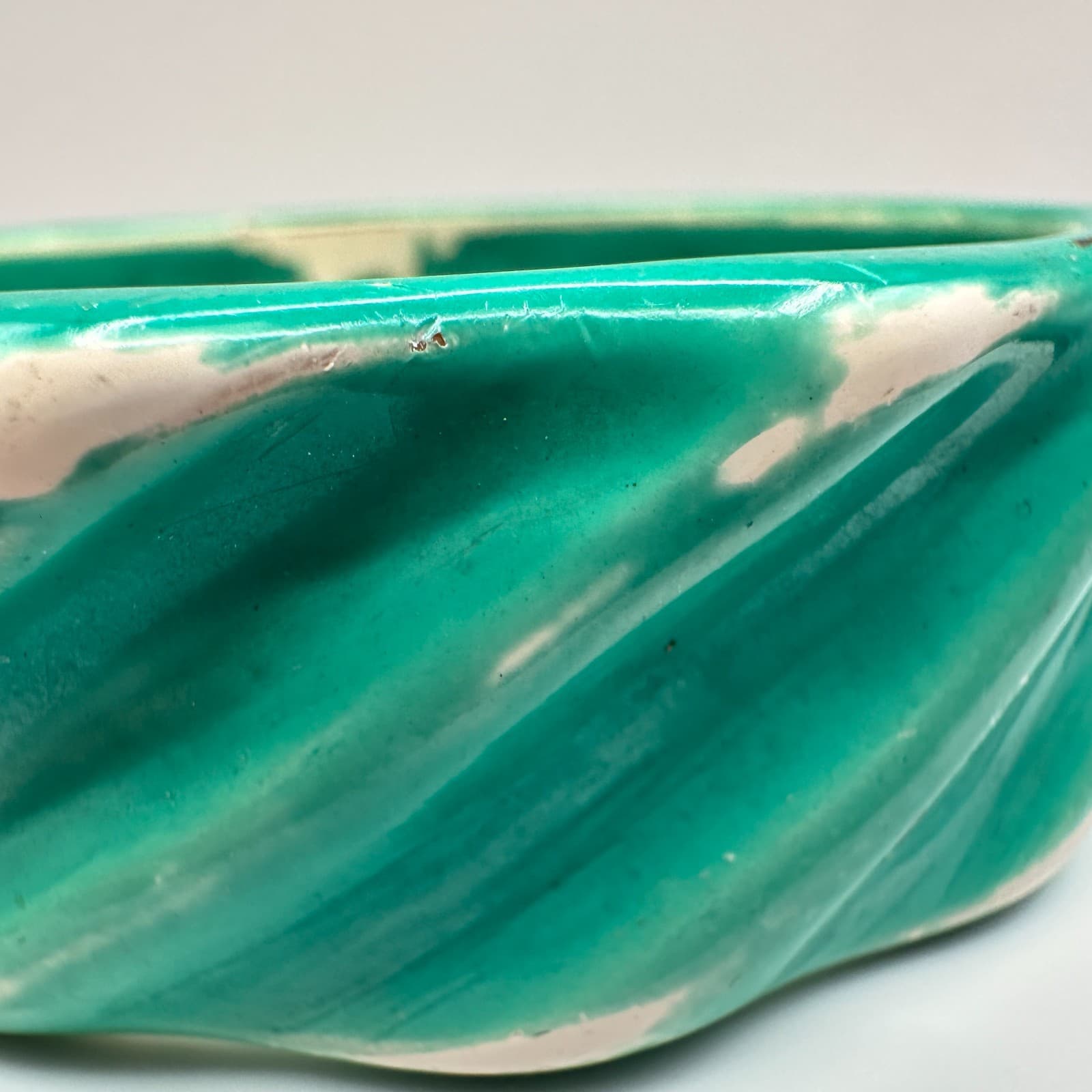 Vintage 80s See Green Ceramic Bracelet Twisted Ribbed Chunky Pottery Jewelry - Thumbnail 5