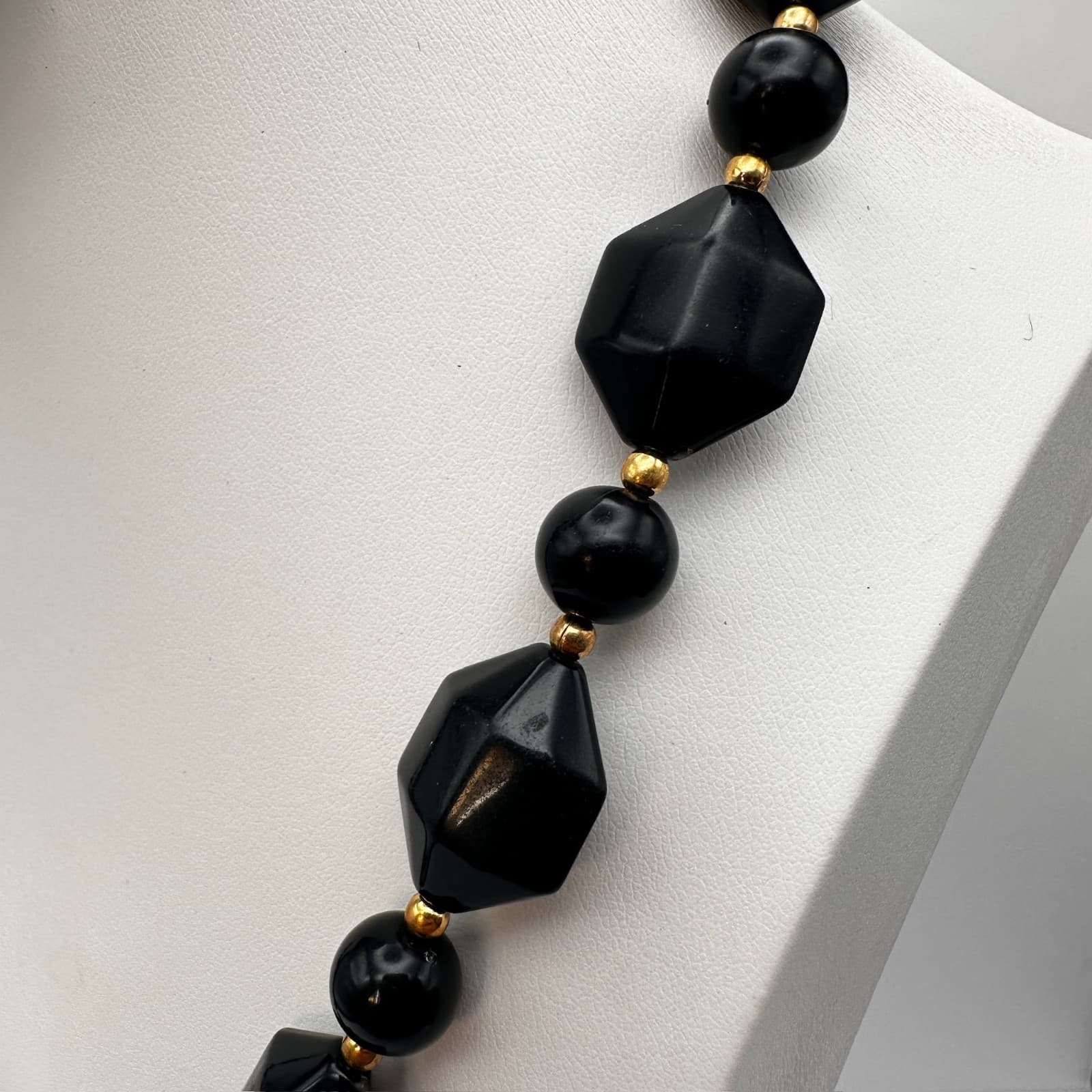 Vintage 80s Black Bead Necklace Set Multi-Strand Geometric Women's Jewelry - Thumbnail 9