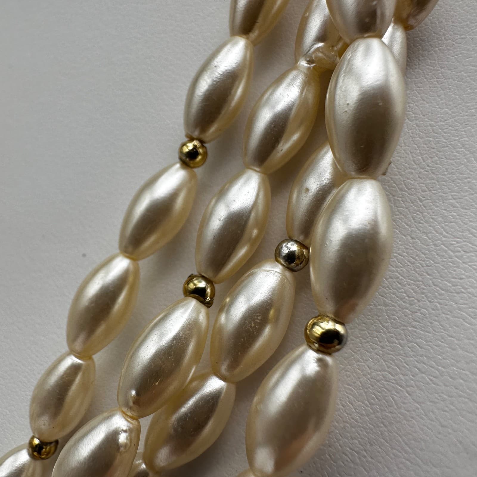 Vintage 80s Cream Faux Pearl Multi Strand Necklace Gold Tone Women's Jewelry - Thumbnail 7