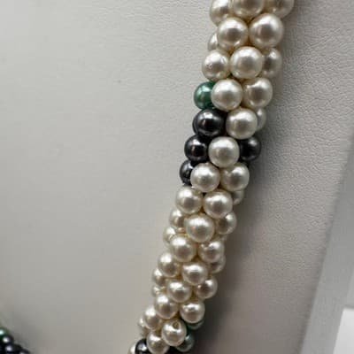 Vintage 80s Faux Pearl Twisted Rope Necklace & Earrings Set Silver Tone Women's - Thumbnail 10