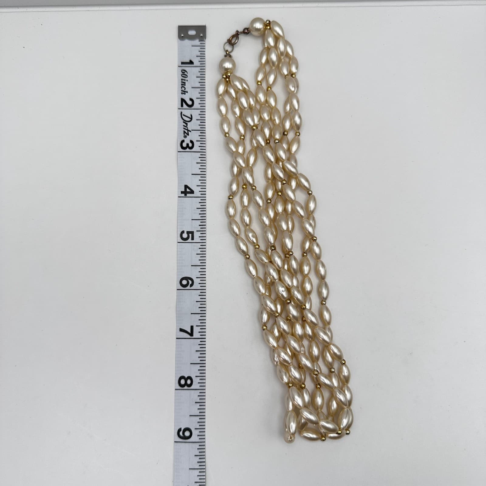 Vintage 80s Cream Faux Pearl Multi Strand Necklace Gold Tone Women's Jewelry - Thumbnail 11