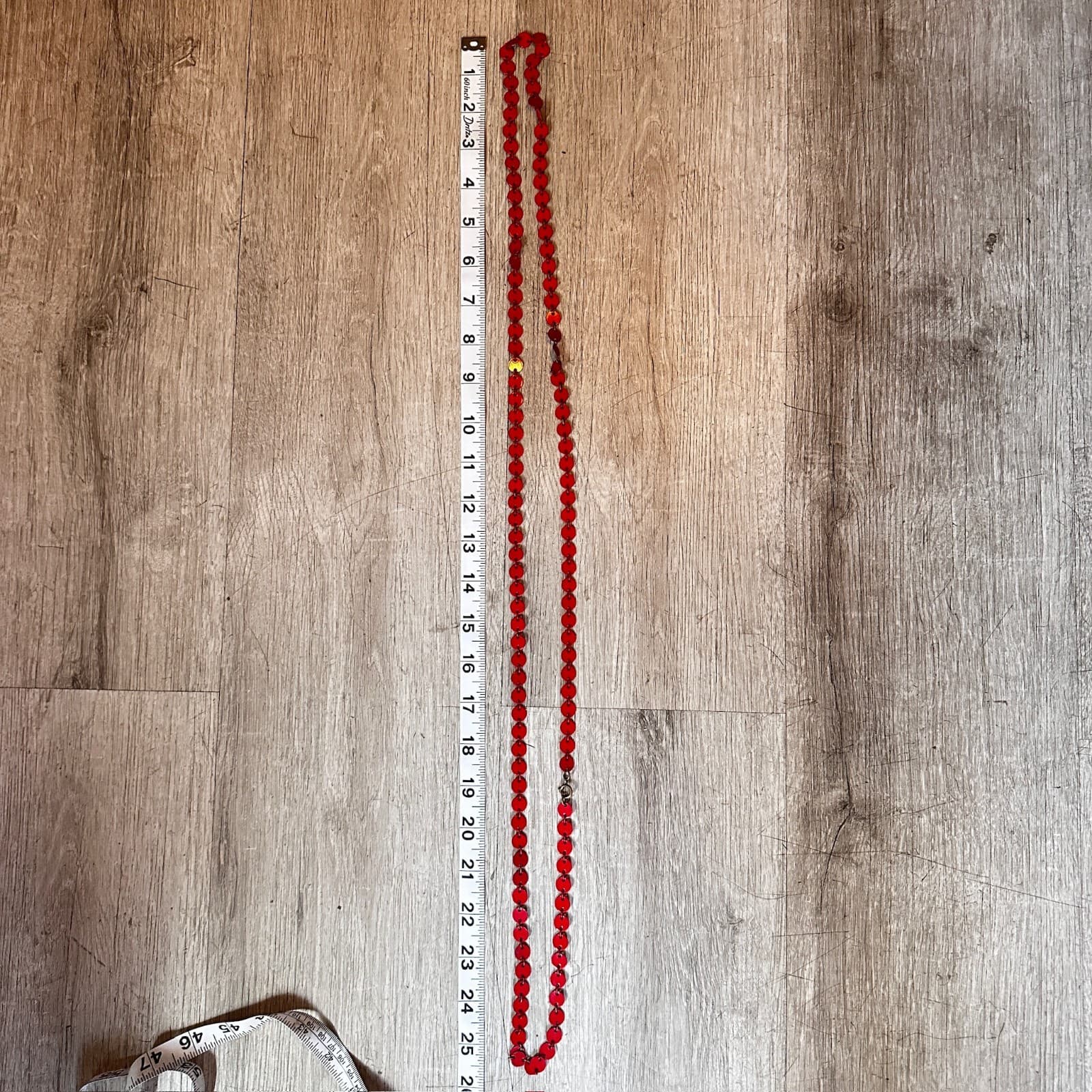 Vintage 90s Red Enamel Disc Long Chain Necklace Bronze Tone Women's Jewelry - Thumbnail 7