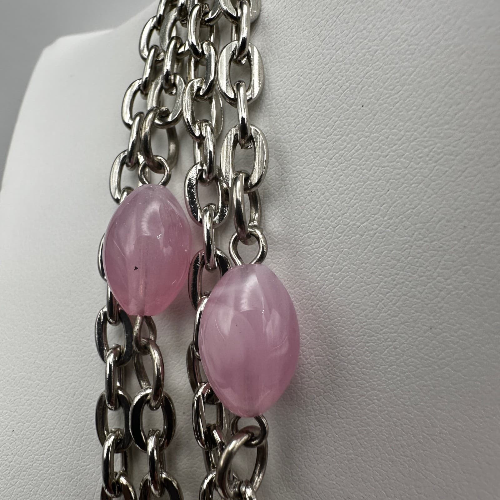 Vintage Y2K 4-Layered Chain Necklace Pink & Blue Acrylic Beads Silver Tone - Thumbnail 8