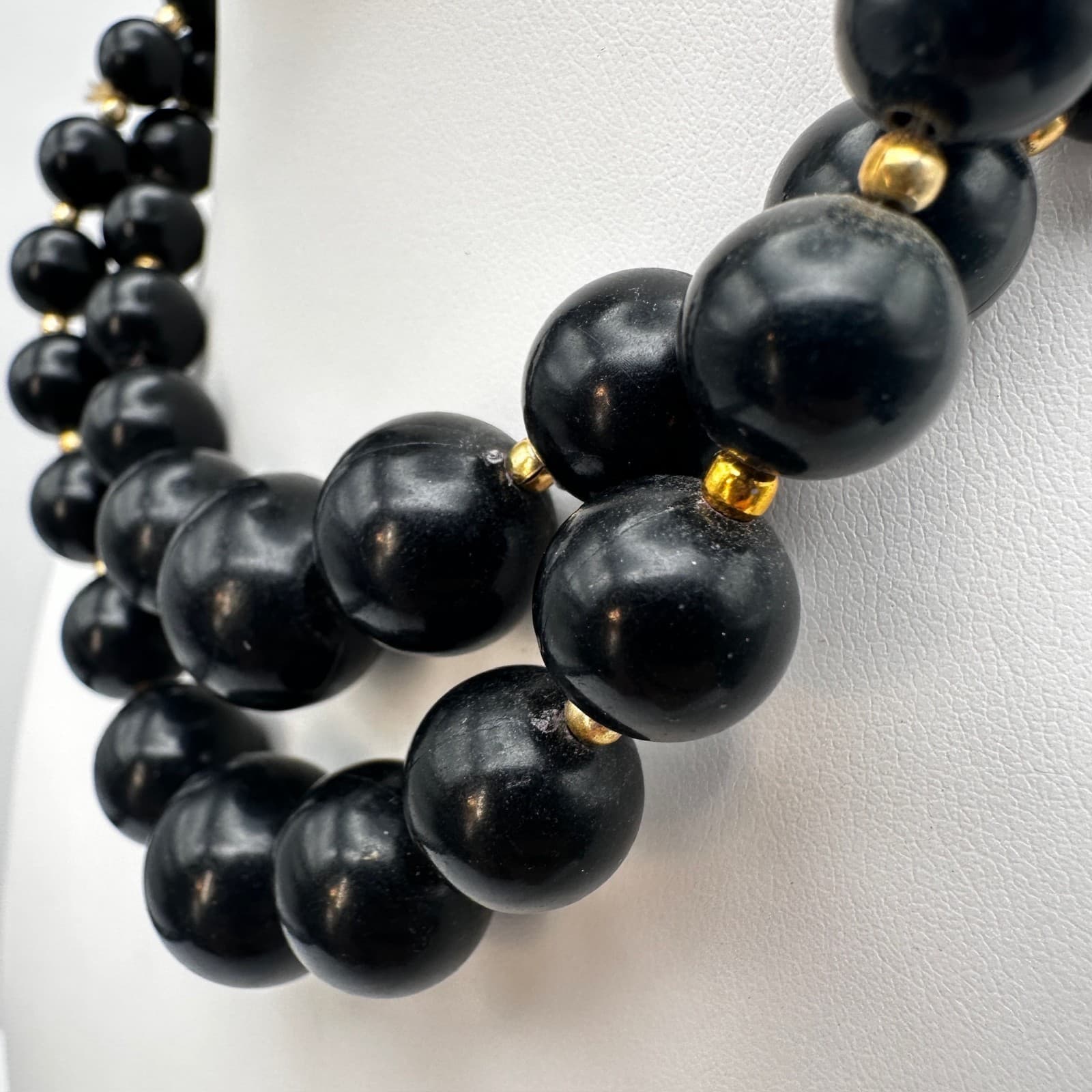 Vintage 80s Black Bead Necklace Set Multi-Strand Geometric Women's Jewelry - Thumbnail 7