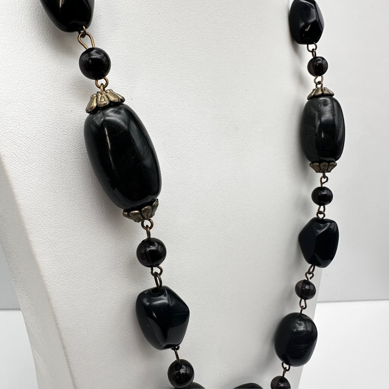 Vintage 80s Black Bead Necklace Set Multi-Strand Geometric Women's Jewelry - Thumbnail 12