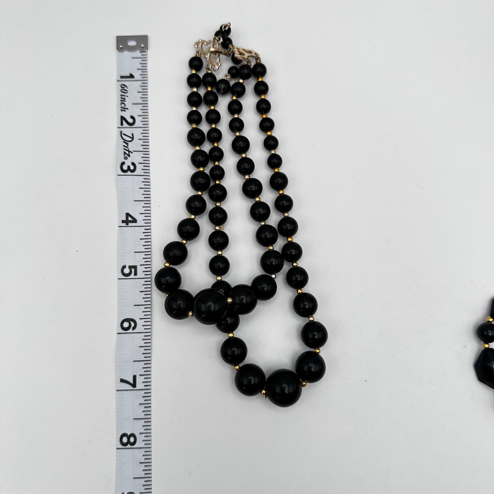 Vintage 80s Black Bead Necklace Set Multi-Strand Geometric Women's Jewelry - Thumbnail 17