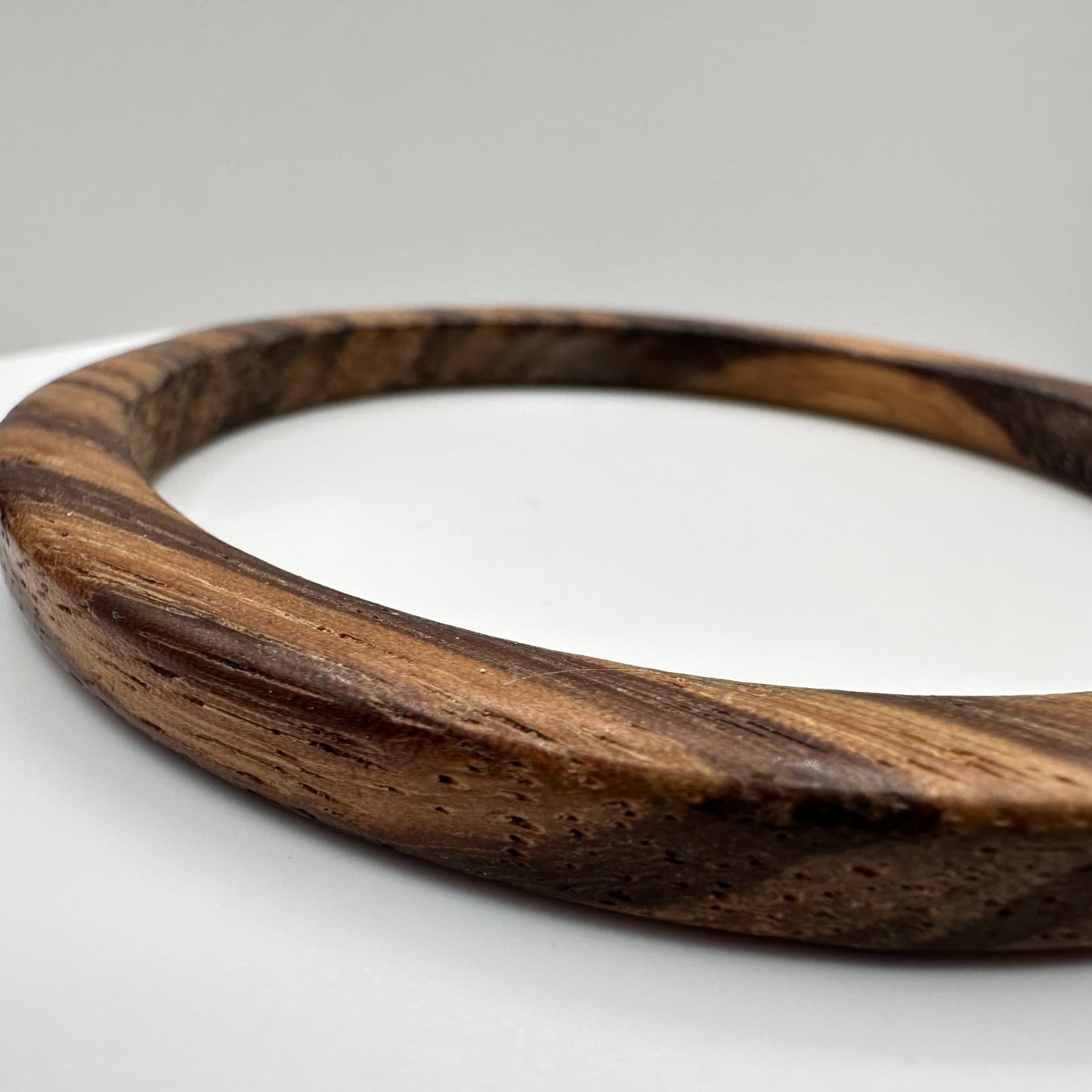 Vintage 90s Bracelet Natural Striped Wood Grain Boho Statement Women's Jewelry - Thumbnail 2