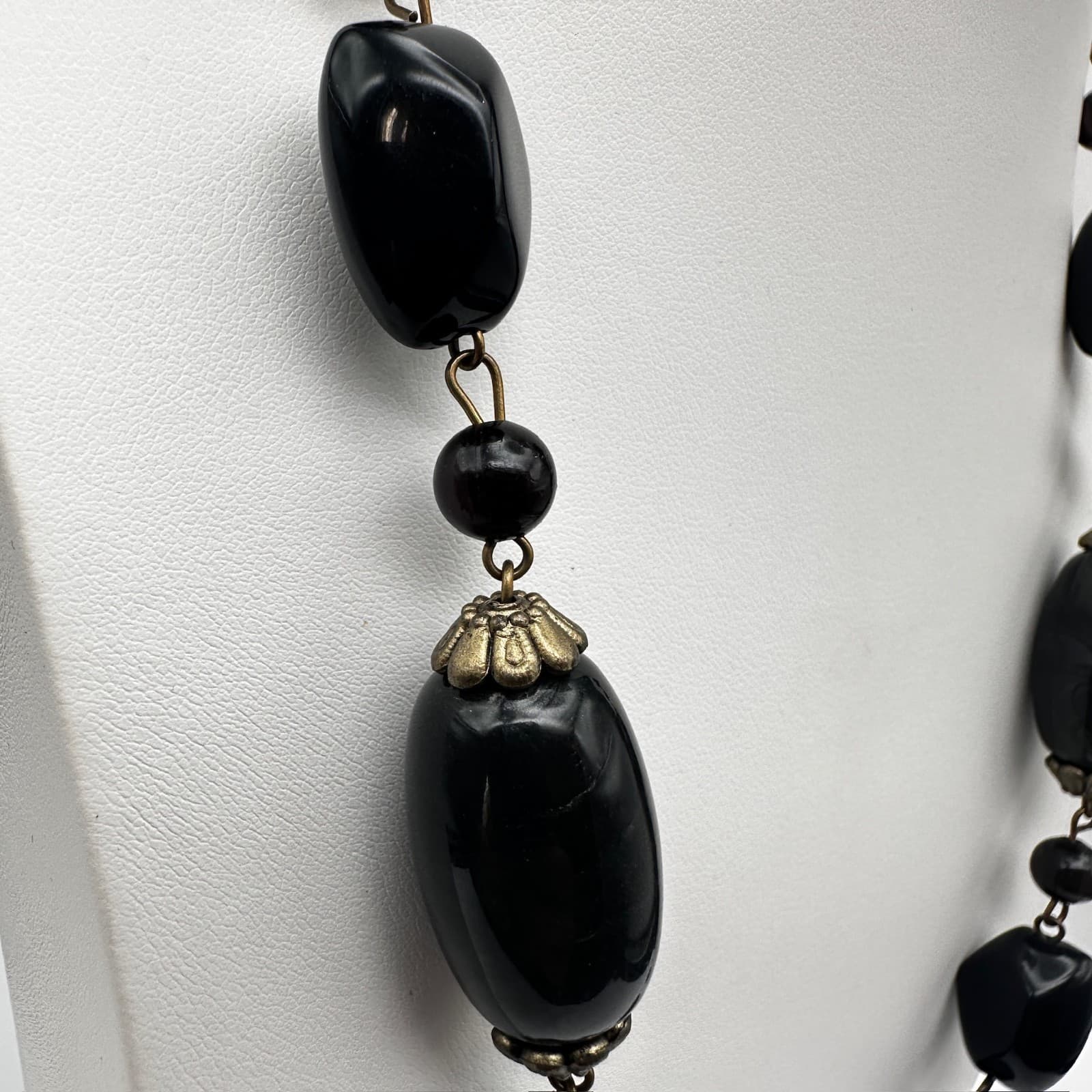 Vintage 80s Black Bead Necklace Set Multi-Strand Geometric Women's Jewelry - Thumbnail 13