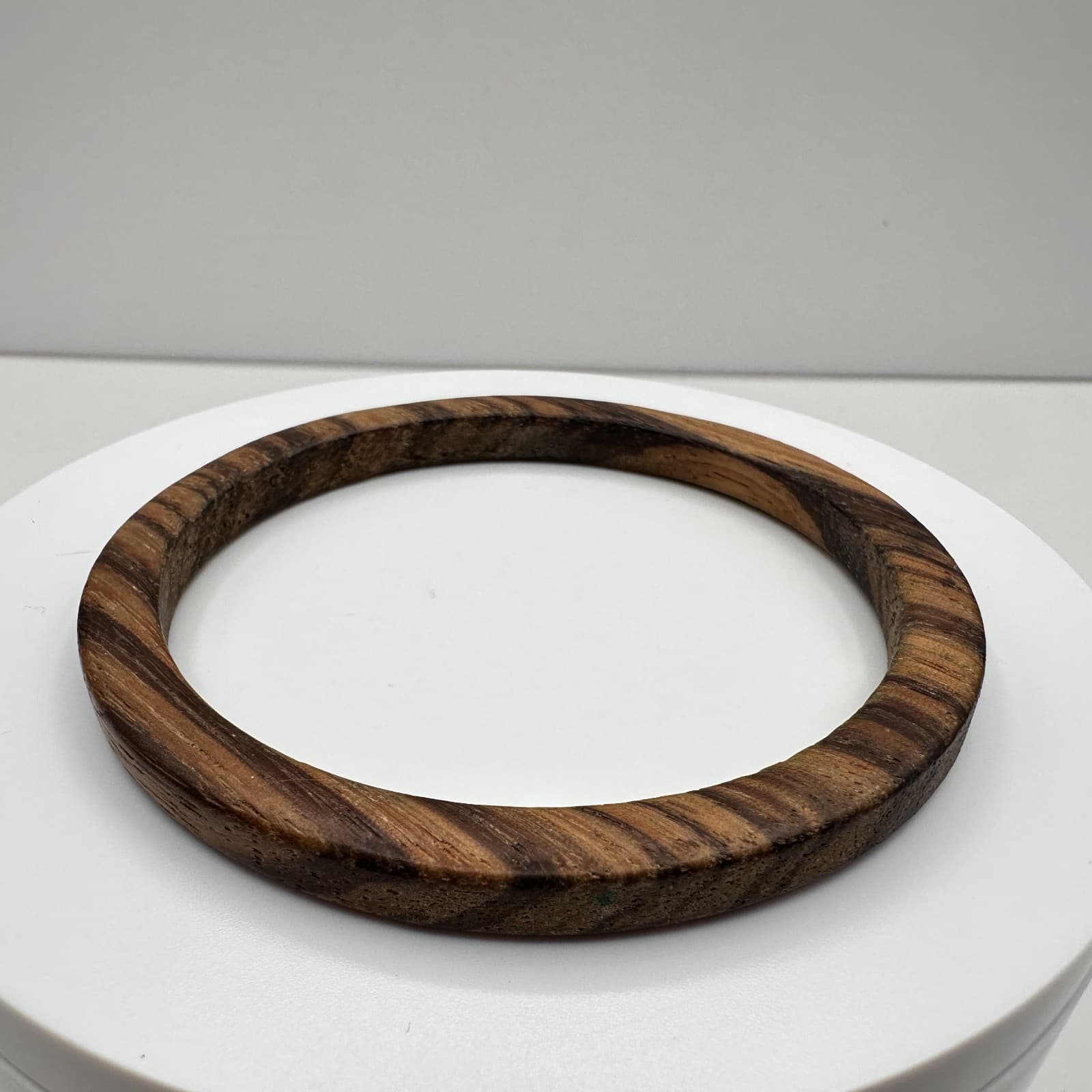 Vintage 90s Bracelet Natural Striped Wood Grain Boho Statement Women's Jewelry - Image 1