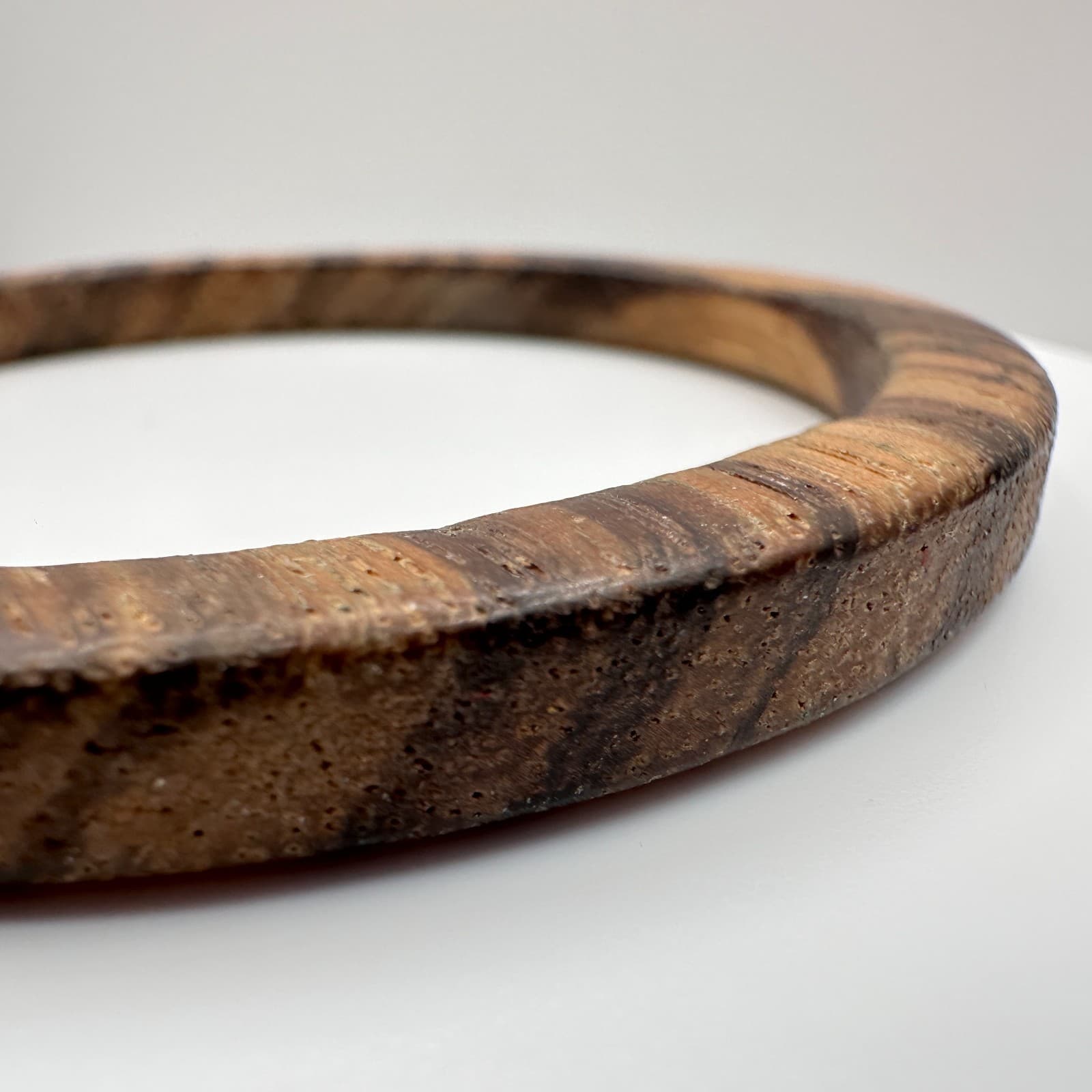 Vintage 90s Bracelet Natural Striped Wood Grain Boho Statement Women's Jewelry - Thumbnail 4