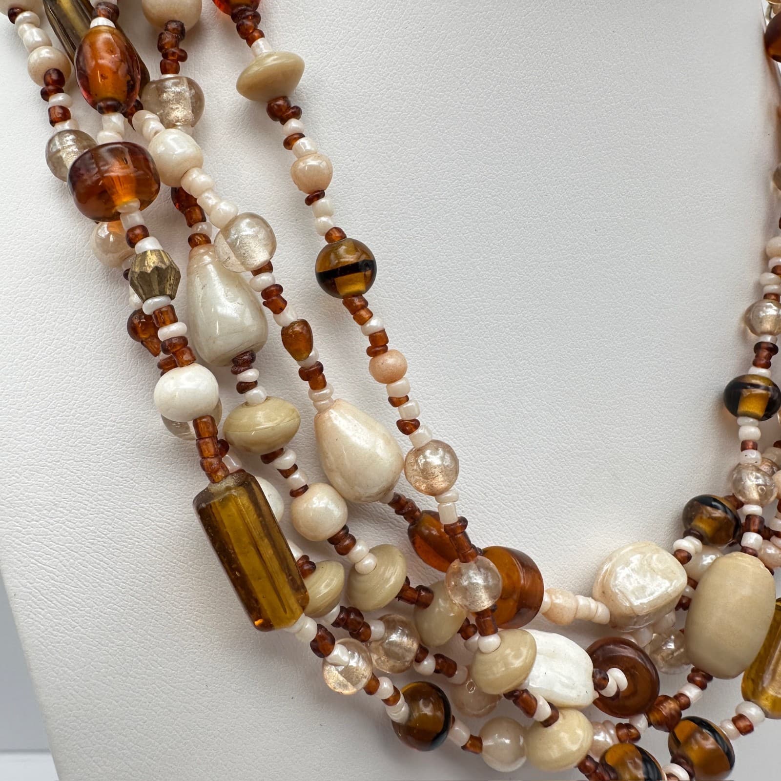Vintage 90s Multi-Strand Glass Bead Necklace lobster clasp Women's Jewelry - Thumbnail 3