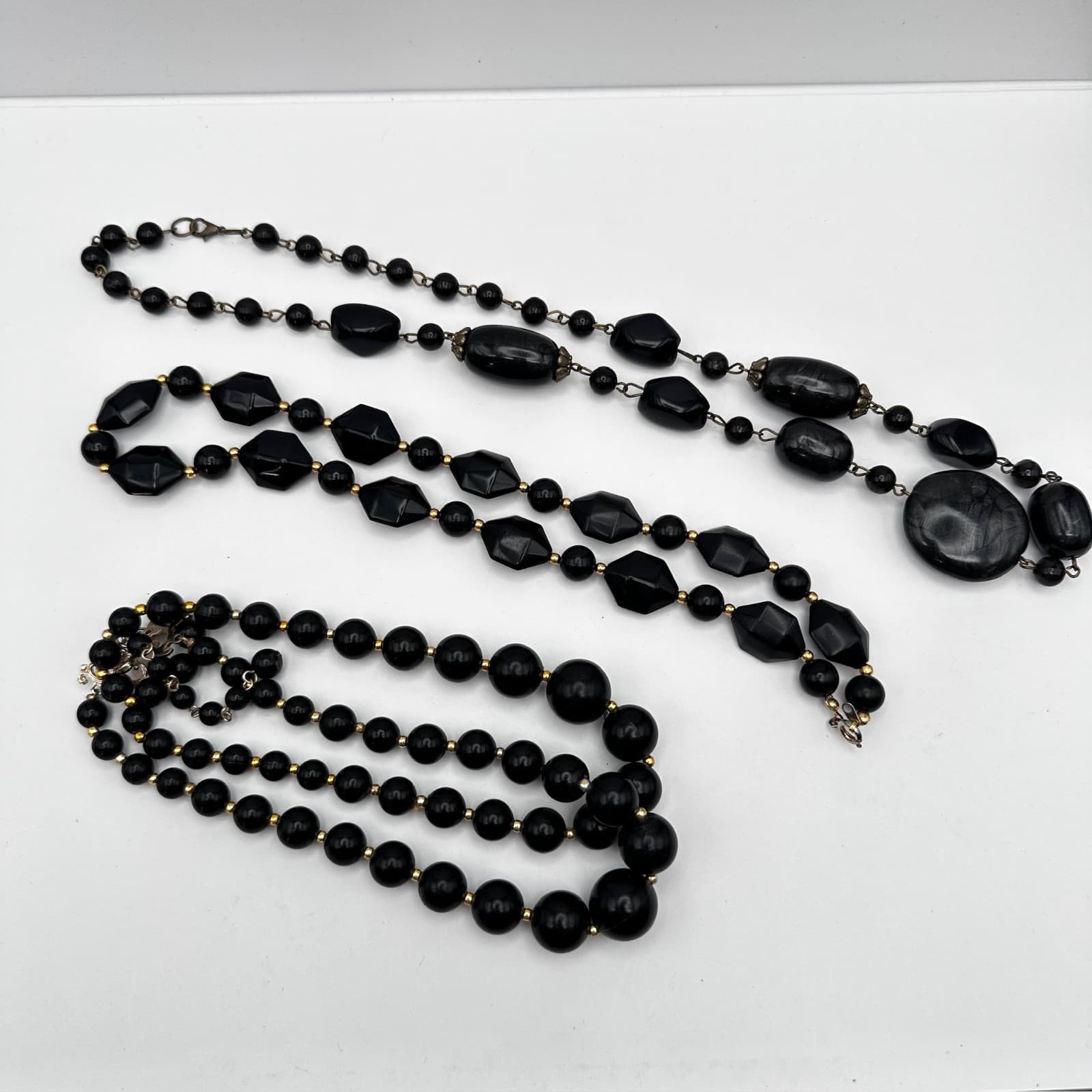 Vintage 80s Black Bead Necklace Set Multi-Strand Geometric Women's Jewelry - Thumbnail 15