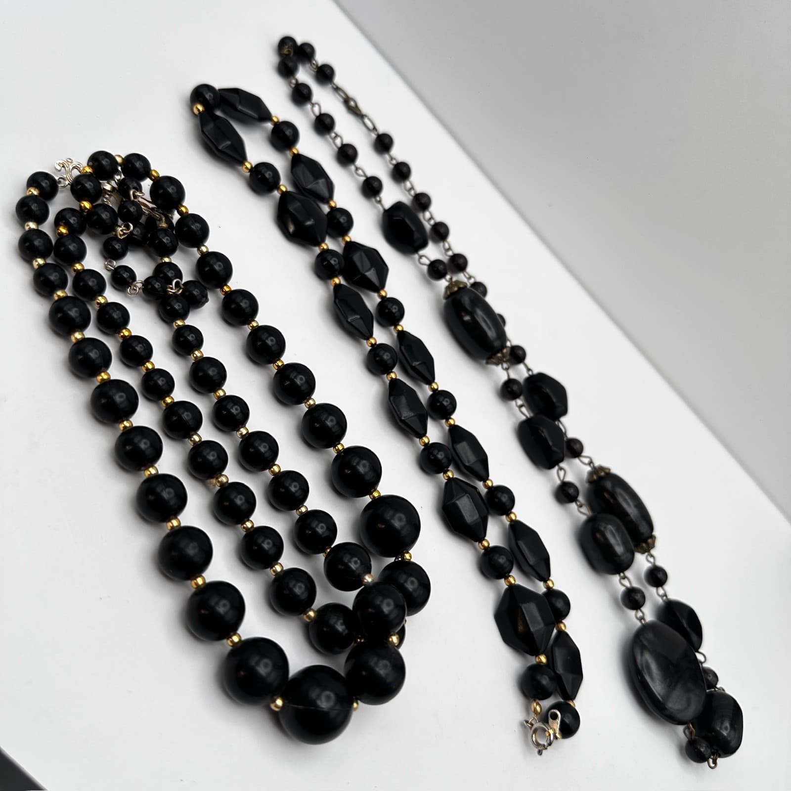 Vintage 80s Black Bead Necklace Set Multi-Strand Geometric Women's Jewelry - Thumbnail 16