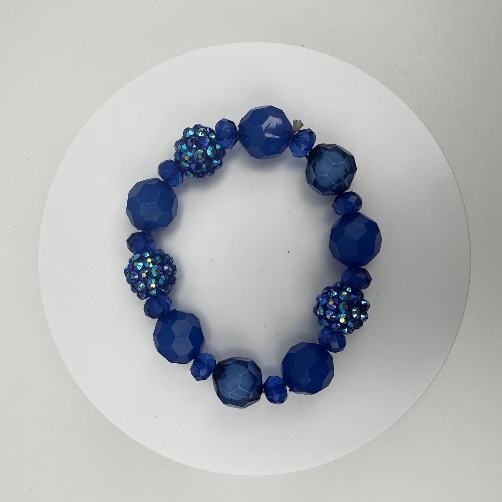 VTG 90s Blue Crystal Chunky Bead Bracelet Disco Ball Sparkly Women's Jewelry - Thumbnail 5
