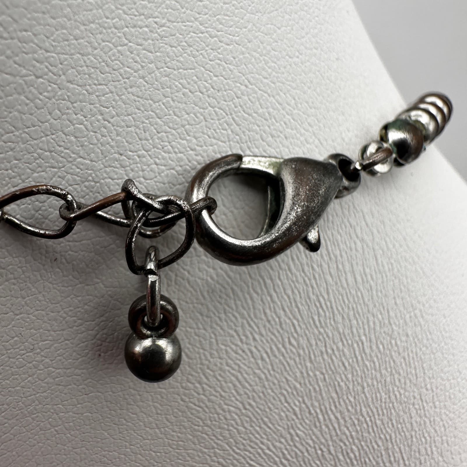 Vintage 90s Smokey Gray Glass Bead Necklace Silver Tone Statement Jewelry - Thumbnail 9