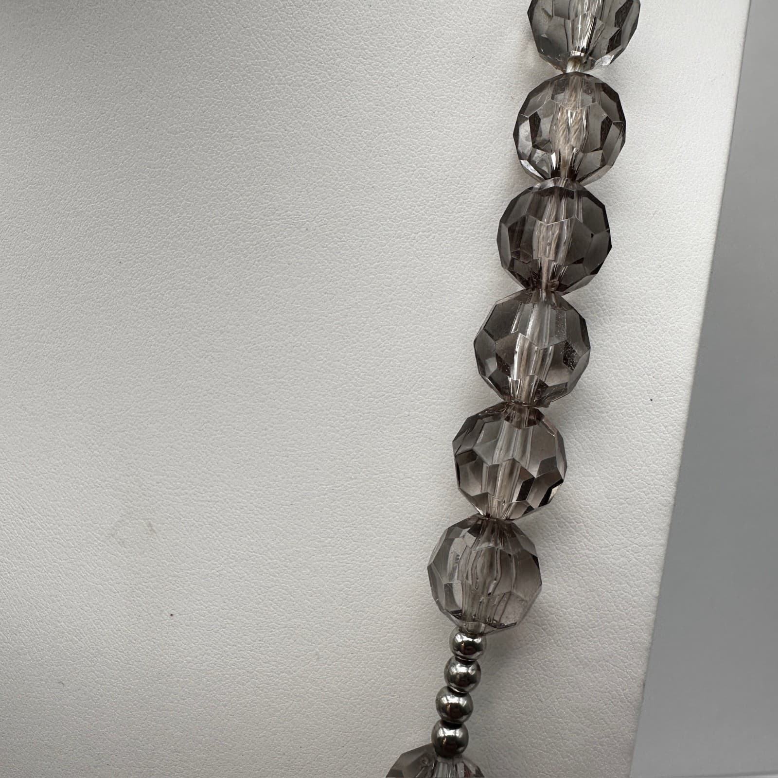 Vintage 90s Smokey Gray Glass Bead Necklace Silver Tone Statement Jewelry - Thumbnail 6