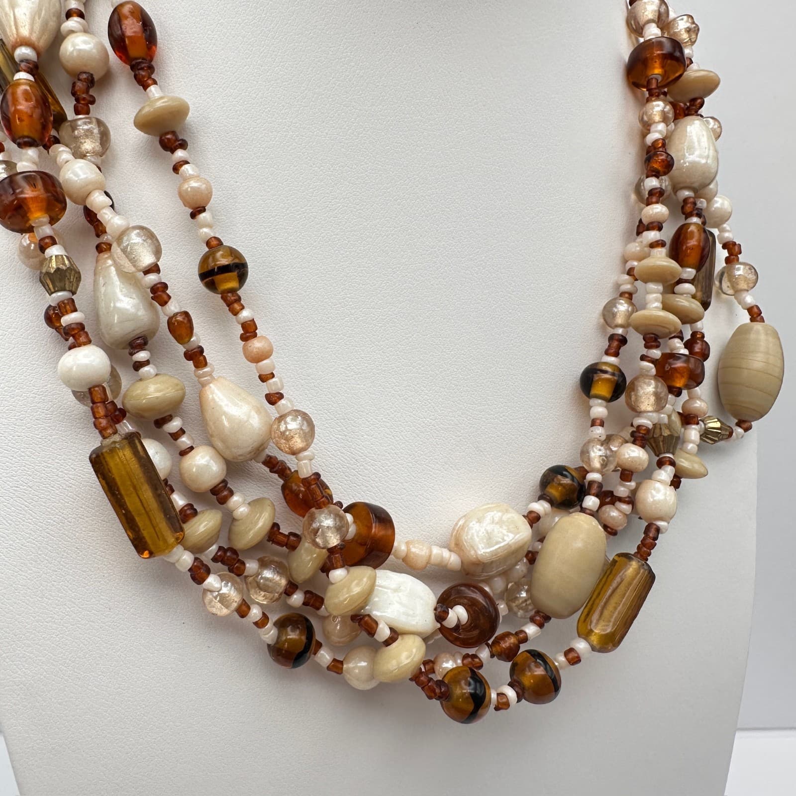 Vintage 90s Multi-Strand Glass Bead Necklace lobster clasp Women's Jewelry - Thumbnail 2