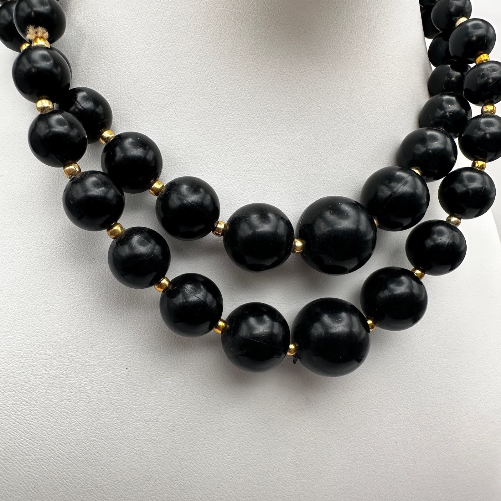 Vintage 80s Black Bead Necklace Set Multi-Strand Geometric Women's Jewelry - Thumbnail 4