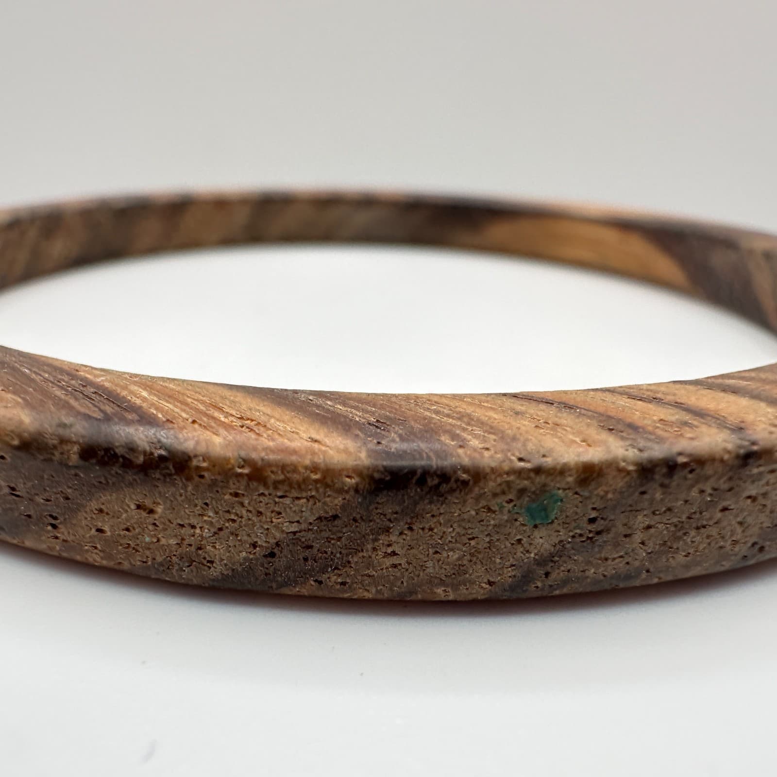 Vintage 90s Bracelet Natural Striped Wood Grain Boho Statement Women's Jewelry - Thumbnail 3