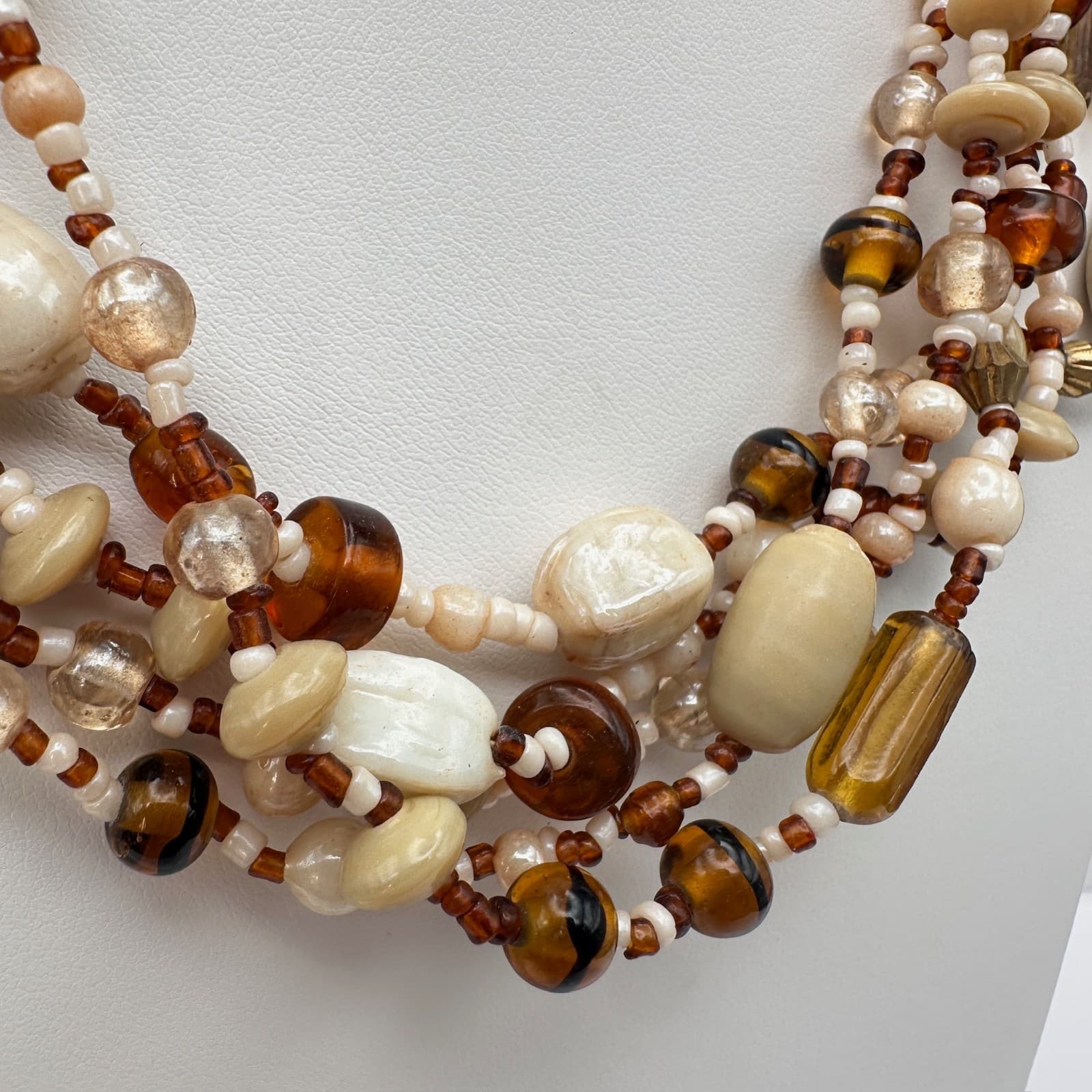 Vintage 90s Multi-Strand Glass Bead Necklace lobster clasp Women's Jewelry - Thumbnail 5