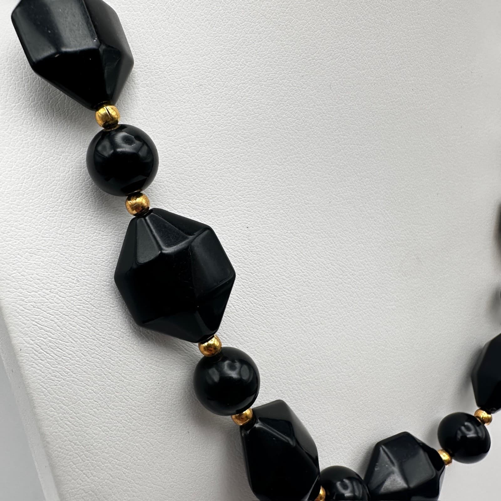 Vintage 80s Black Bead Necklace Set Multi-Strand Geometric Women's Jewelry - Thumbnail 8