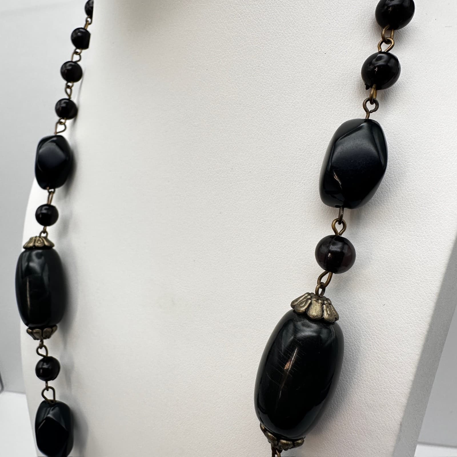 Vintage 80s Black Bead Necklace Set Multi-Strand Geometric Women's Jewelry - Thumbnail 14