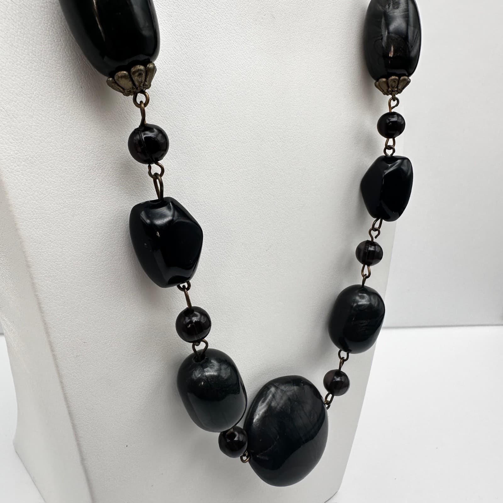 Vintage 80s Black Bead Necklace Set Multi-Strand Geometric Women's Jewelry - Thumbnail 11