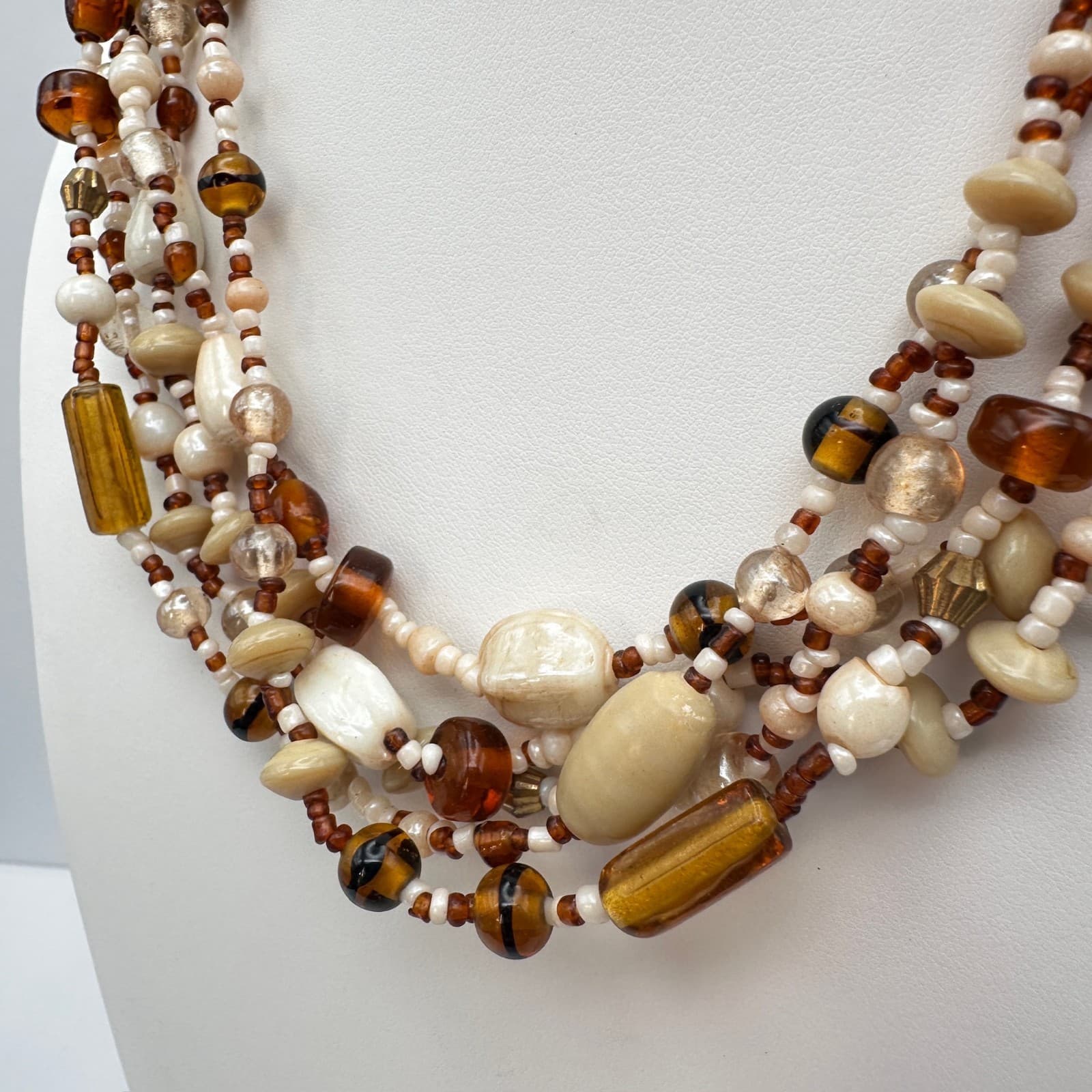 Vintage 90s Multi-Strand Glass Bead Necklace lobster clasp Women's Jewelry - Thumbnail 8