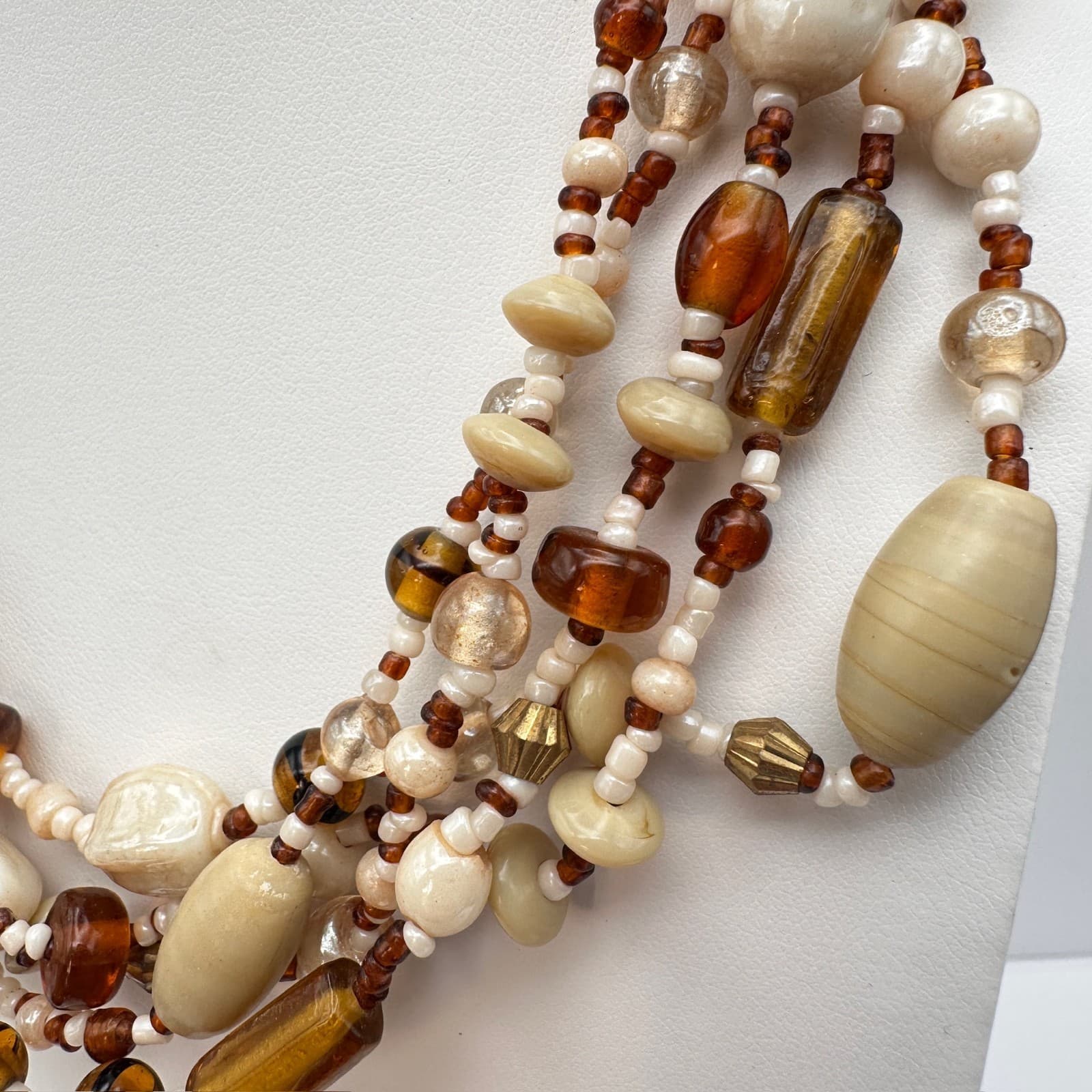 Vintage 90s Multi-Strand Glass Bead Necklace lobster clasp Women's Jewelry - Thumbnail 6