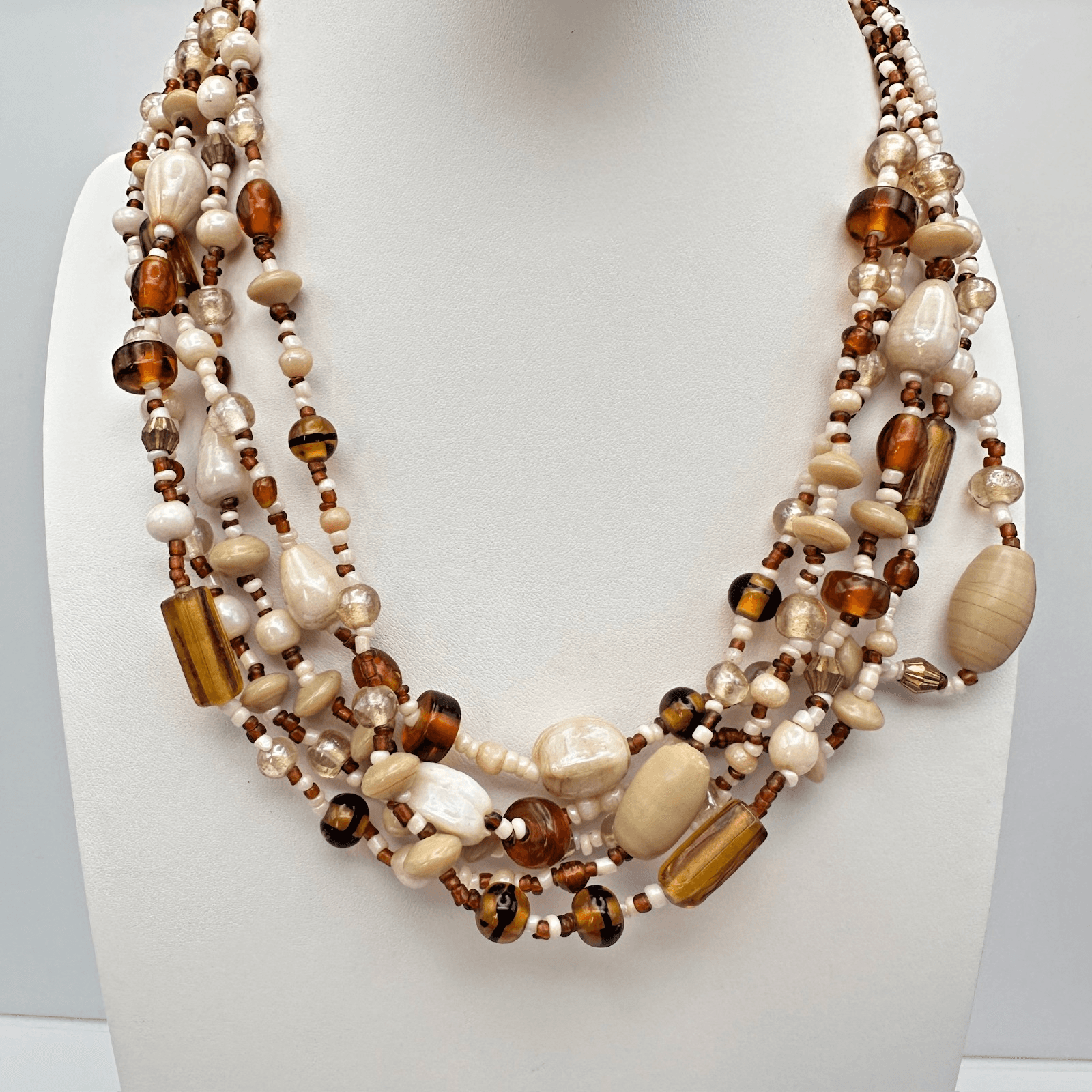 Vintage 90s Multi-Strand Glass Bead Necklace lobster clasp Women's Jewelry - Image 1