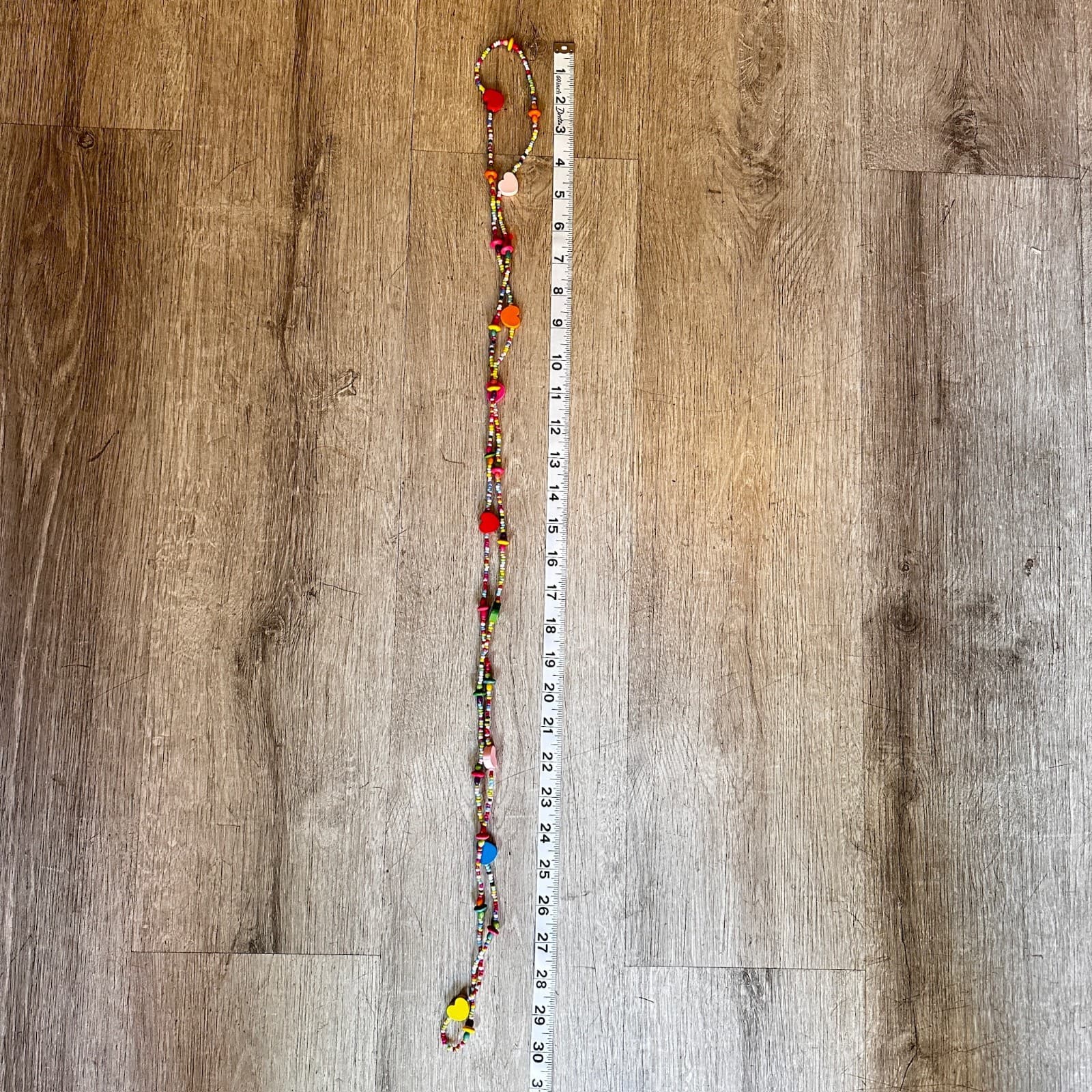 Vintage 90s Multi Color Wood Heart Beaded Necklace Rainbow Boho Long Layering - Thumbnail 9