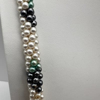 Vintage 80s Faux Pearl Twisted Rope Necklace & Earrings Set Silver Tone Women's - Thumbnail 6